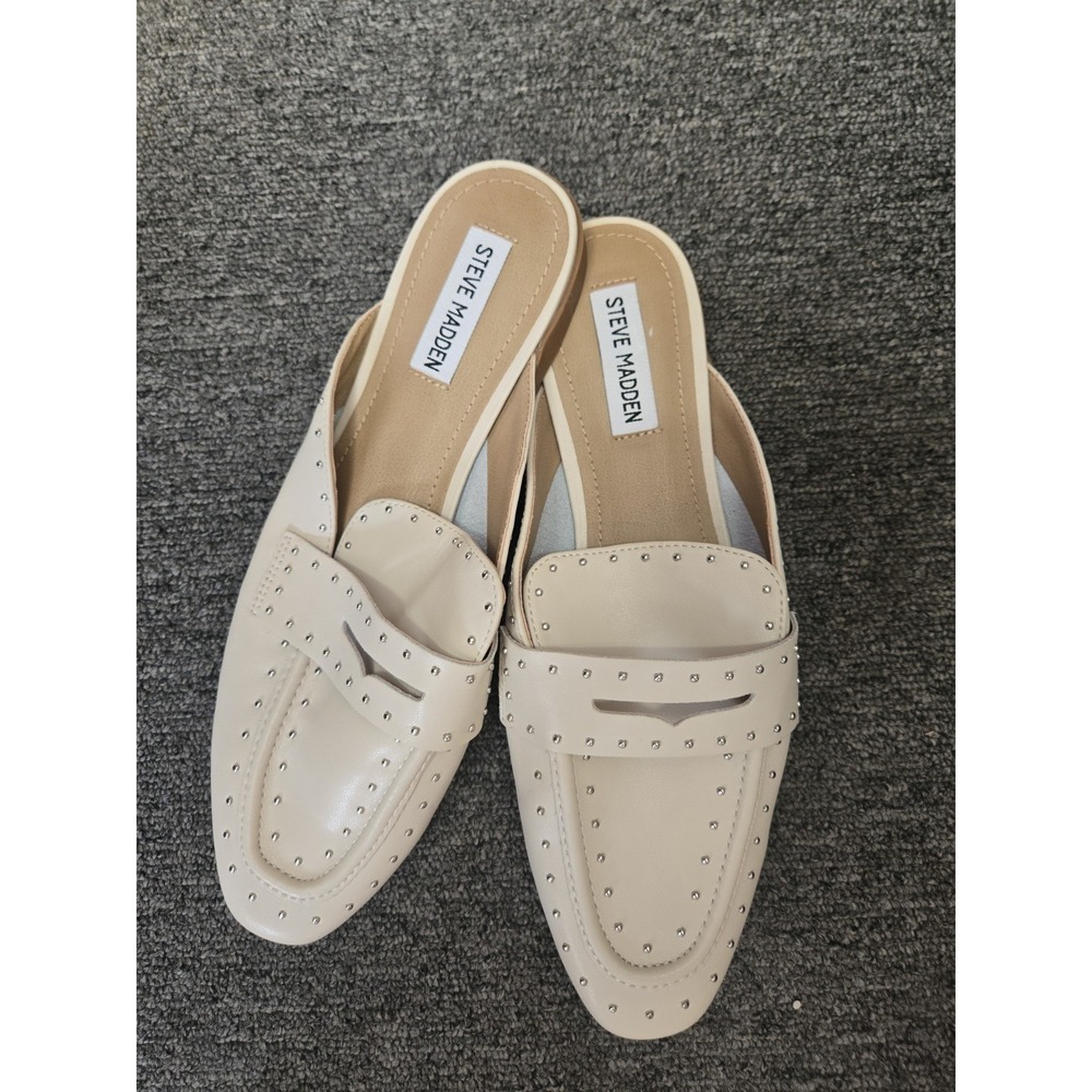 STEVE MADDEN Kendle Bone Studded Leather Mules 9.5 M Shoes